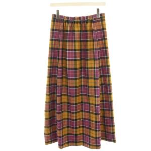 MACPHEE ウールブライトチェック ギャザーロングスカート フレアスカート マキシ 36 紫 パープル 黄色 イエロー