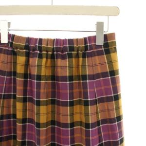 MACPHEE ウールブライトチェック ギャザーロングスカート フレアスカート マキシ 36 紫 パープル 黄色 イエロー