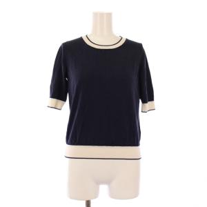 カットソー 半袖 クルーネック ストレッチ シルク混 38 紺 ネイビー /BB