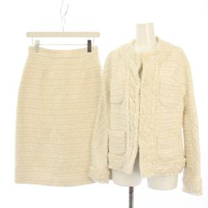 20AW スーツ セットアップ ツイード ノーカラージャケット スカート ひざ丈 38 白 112022-11-050-11-380