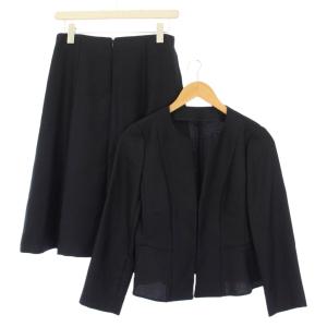 セットアップ ノーカラージャケット アウター ペプラム ショート丈 フレアスカート ひざ丈 ワンカラー