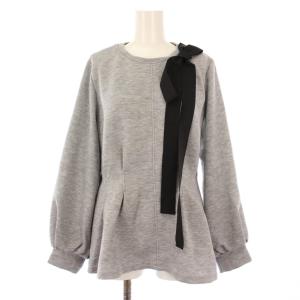 カットソー 長袖 クルーネック ストレッチ バイカラー リボン 装飾 38 グレー 黒 ブラック /BB