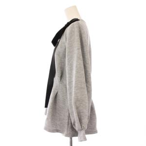 LANVIN en Bleu カットソー 長袖 クルーネック ストレッチ バイカラー リボン 装飾 38 グレー 黒 ブラック /BB