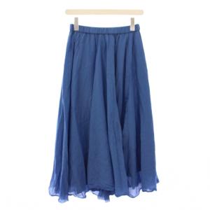 ANAYI 24SS フレアスカート ギャザー イージー ミモレ ロング ウエストゴム 無地 シルク混 36 青 ブルー
