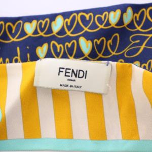 FENDI ラッピー スカーフ ハート柄 ストライプ柄 ロゴ 総柄 紺 ネイビー 黄色 イエロー /BB OH