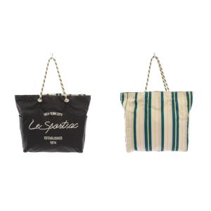 LARGE 2 WAY TOTE トートバッグ リバーシブル ストライプ ナイロン グレー 白 緑 /YM