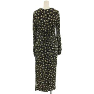 FRAY I.D 23SS スクエアネック ギャザー ワンピース ロング 長袖 花柄 0 黒 黄色 FWFO231007