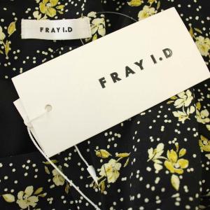 FRAY I.D 23SS スクエアネック ギャザー ワンピース ロング 長袖 花柄 0 黒 黄色 FWFO231007