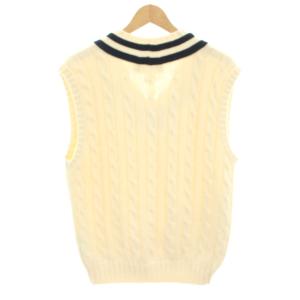 Polo by Ralph Lauren ニットベスト Vネック ケーブル編み カシミヤ混 L 白 ホワイト 紺 ネイビー /YT