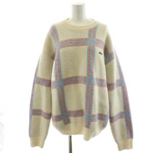 ニット セーター 長袖 チェック柄 ロゴ ワッペン アルパカ混 M 白 ホワイト AH0487-10 /AN13