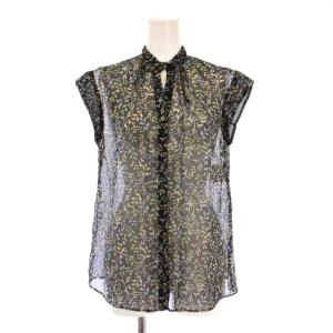 シャツ ブラウス ノースリーブ スキッパー リボン 総柄 シアー シースルー 38 黒 ブラック /BB