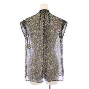 ANAYI シャツ ブラウス ノースリーブ スキッパー リボン 総柄 シアー シースルー 38 黒 ブラック /BB