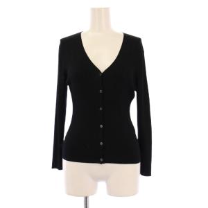 カーディガン 長袖 Vネック ストレッチ リブ ワンカラー 38 黒 ブラック /BB