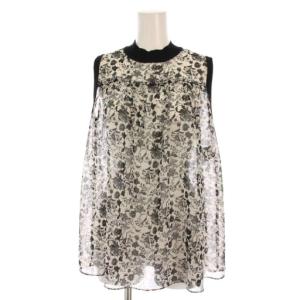 ノースリーブ シアー ブラウス プルオーバー カットソー シースルー 花柄 38 黒 ブラック 白 ホワイト