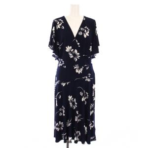 ワンピース 総柄 半袖 ひざ丈 カシュクール 6 ネイビー 250785975001 /TK