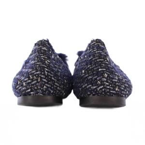 ANTEPRIMA バレエシューズ パンプス ラウンドトゥ ローヒール フェイクファー 装飾 ツイード 25cm 紺 ネイビー