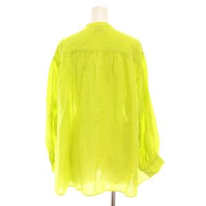 UNITED ARROWS RAMIE/CE ギャザー ボリュームスリーブ ブラウス バンドカラー シャツ 長袖 36 黄緑 ライトグリーン