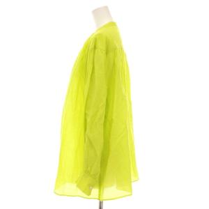 UNITED ARROWS RAMIE/CE ギャザー ボリュームスリーブ ブラウス バンドカラー シャツ 長袖 36 黄緑 ライトグリーン