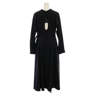 green label relaxing タック フレアー ベルト ワンピース マシンウォッシャブル ロング 長袖 F 紺 ネイビー 3526-162-2673