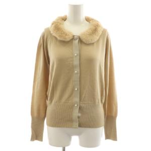 ニットカーディガン ファー襟 ビジュー パール装飾 レッキスファー 40 ベージュ /AN36