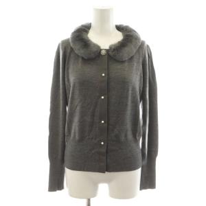 ニットカーディガン ファー襟 ビジュー パール装飾 レッキスファー 40 グレー GL-328550 /AN33