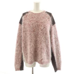 ニット セーター 長袖 切替 ウール アンゴラ混 カシミヤ混 F 赤 レッド 茶 ブラウン WAJ-FK11-1005