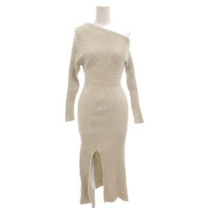 24AW ワンショルアシンメニットワンピース F スリット アシンメトリー マキシ ロング アイボリー