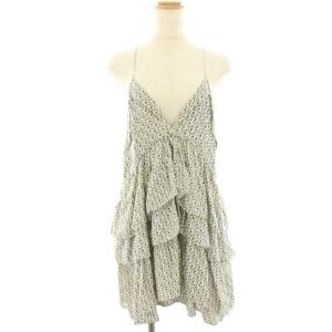 キャミソール チュニック ティアード 絹 シルク 総柄 プリント 1 アイボリー 青 ブルー 10-040-410-7916-1-0