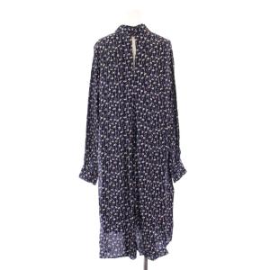J&M DAVIDSON ワンピース ひざ丈 長袖 スタンドカラー 花柄 総柄 8 紺 ネイビー /BB