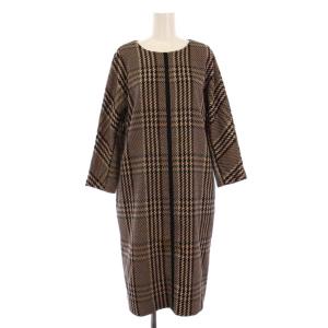 NEMIKA ワンピース ひざ丈 長袖 クルーネック ストレッチ チェック柄 11 黒 ブラック 茶 ブラウン