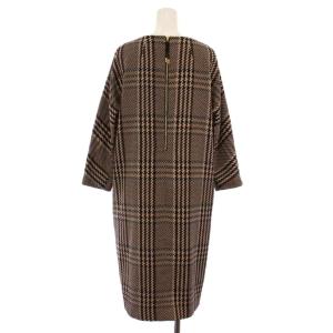 Leilian NEMIKA ワンピース ひざ丈 長袖 クルーネック ストレッチ チェック柄 11 黒 ブラック 茶 ブラウン