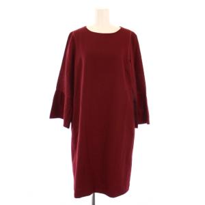 Original ワンピース ミモレ ロング 長袖 クルーネック ウール レース ワンカラー 11 赤