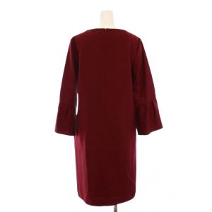 Leilian Original ワンピース ミモレ ロング 長袖 クルーネック ウール レース ワンカラー 11 赤