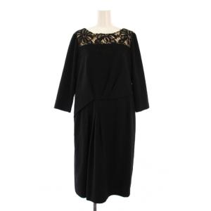 NEMIKA ワンピース ミモレ ロング 七分袖 クルーネック レース ストレッチ 11 黒 ブラック