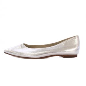 Le Talon パンプス ポインテッドトゥ ローヒール レザー Vカット ワンカラー 23.5cm シルバーカラー /BB