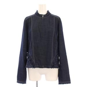 ノーカラージャケット アウター ショート丈 ジップアップ ストレッチ 13 紺 ネイビー /BB