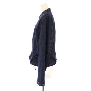 Leilian ノーカラージャケット アウター ショート丈 ジップアップ ストレッチ 13 紺 ネイビー /BB