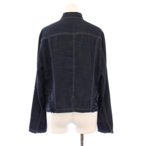 Leilian ノーカラージャケット アウター ショート丈 ジップアップ ストレッチ 13 紺 ネイビー /BB