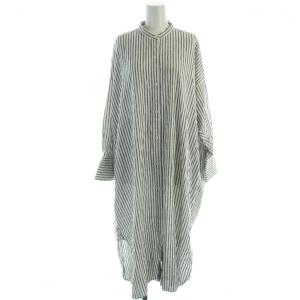 シャツワンピース マキシ ロング ストライプ 麻 リネン 長袖 ドルマンスリーブ 白 ホワイト グレー