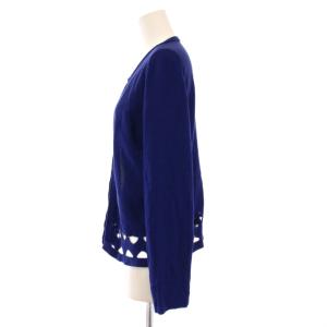 Leilian ニットカーディガン 長袖 クルーネック ストレッチ 薄手 11 青 ブルー /BB