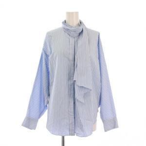 NEMIKA ボウタイシャツ ブラウス 長袖 ストライプ柄 バイカラー 1 水色 ライトブルー 白 ホワイト