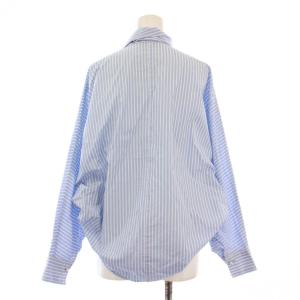 Leilian NEMIKA ボウタイシャツ ブラウス 長袖 ストライプ柄 バイカラー 1 水色 ライトブルー 白 ホワイト