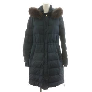P/タフタ ロングダウンコート フード フォックスファー アウター 36 紺 ネイビー 15-020-900-8000-4-0