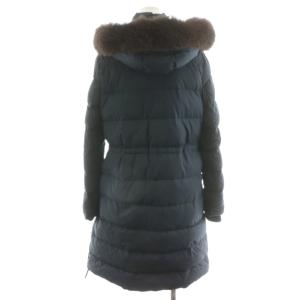 IENA P/タフタ ロングダウンコート フード フォックスファー アウター 36 紺 ネイビー 15-020-900-8000-4-0