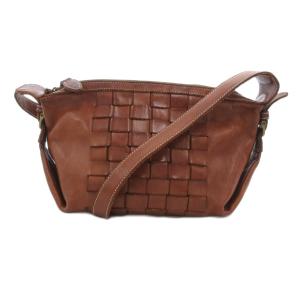 ショルダーバッグ 編み込み レザー 茶 ブラウン /JS