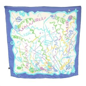 LOEWE スカーフ 総柄 テープ柄 絹 シルク 水色 ライトブルー 白 ホワイト 280033861 /YT OH