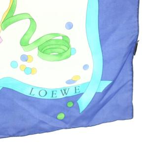 LOEWE スカーフ 総柄 テープ柄 絹 シルク 水色 ライトブルー 白 ホワイト 280033861 /YT OH