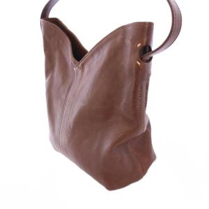 genten ハンドバッグ レザー Vカット ワンカラー 無地 茶 ブラウン /BB