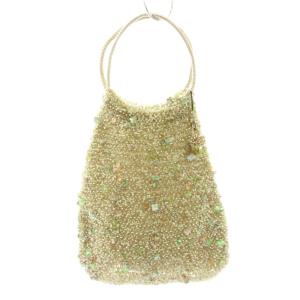 ワイヤーバッグ ハンドバッグ PVC チャーム付き 花柄スパンコール ゴールドカラー 黄緑 イエローグリーン