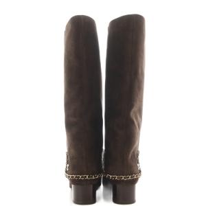 CHANEL ココマーク ロングブーツ チェーン スエード 37.5C ブラウン